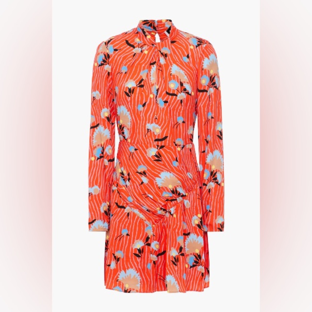 Self-Portrait Twisted Floral-print Crepe Mini Dress In Orange